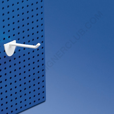 Single plastic prong white with double hook clip for pegboard 50 mm.