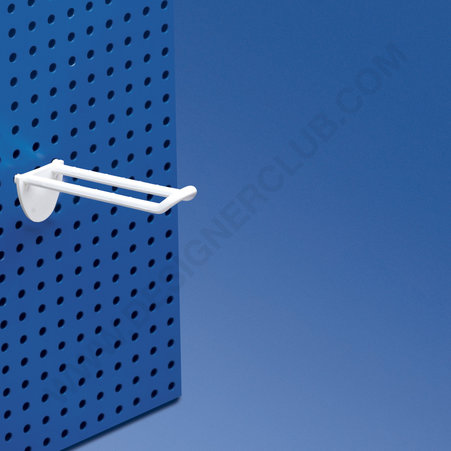 Double prong white with double hook clip for pegboard 100 mm.
