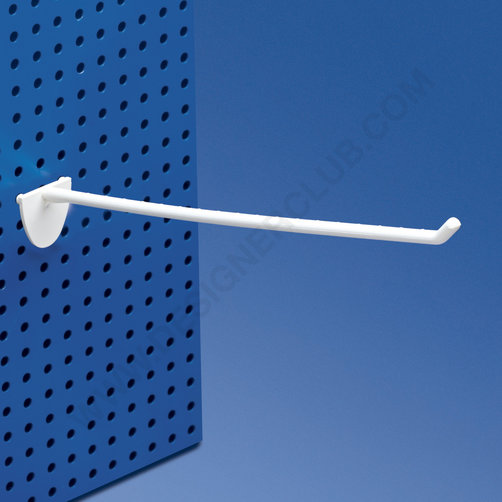 Single plastic prong white with double hook clip for pegboard 250 mm.