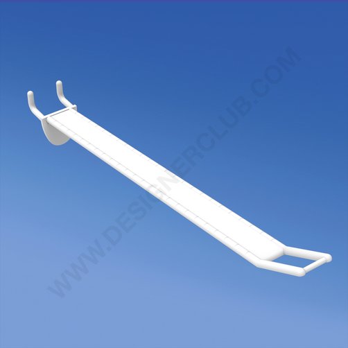 Wide reinforced prong white for honeycomb panels 16 mm. thick, big price holder, mm. 250