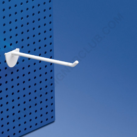 Single plastic prong white with double hook clip for pegboard 150 mm.