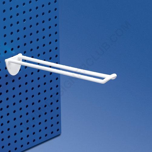 Double prong white with double hook clip for pegboard 200 mm.