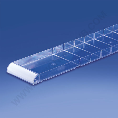 Clear shelf organizer with low rounded front