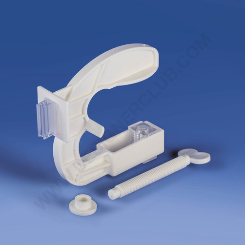 High resistance white shelf clamp with gripper