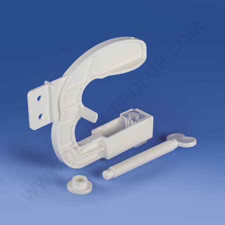 High resistance white shelf clamp with 2 transversal holes