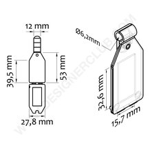 Lomme-etiketholder mm. 25x38 til tråddiameter mm. 6,2