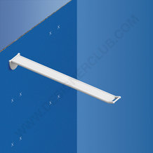Szeroki plastikowy kołek biały hak automatyczny mm. 250 z małym uchwytem cenowym